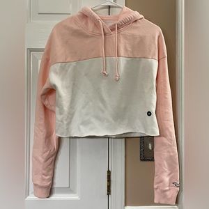 Pink and white cropped hollister hoodie